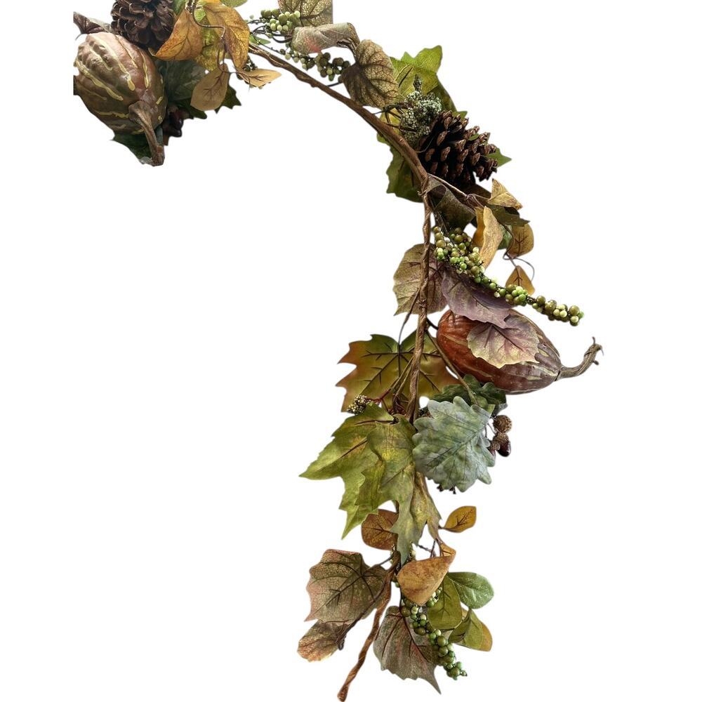 Fall Garland with Pumpkins Gourds & Pinecones Rustic Farmhouse Autumn Decor 70" - Picture 3 of 3